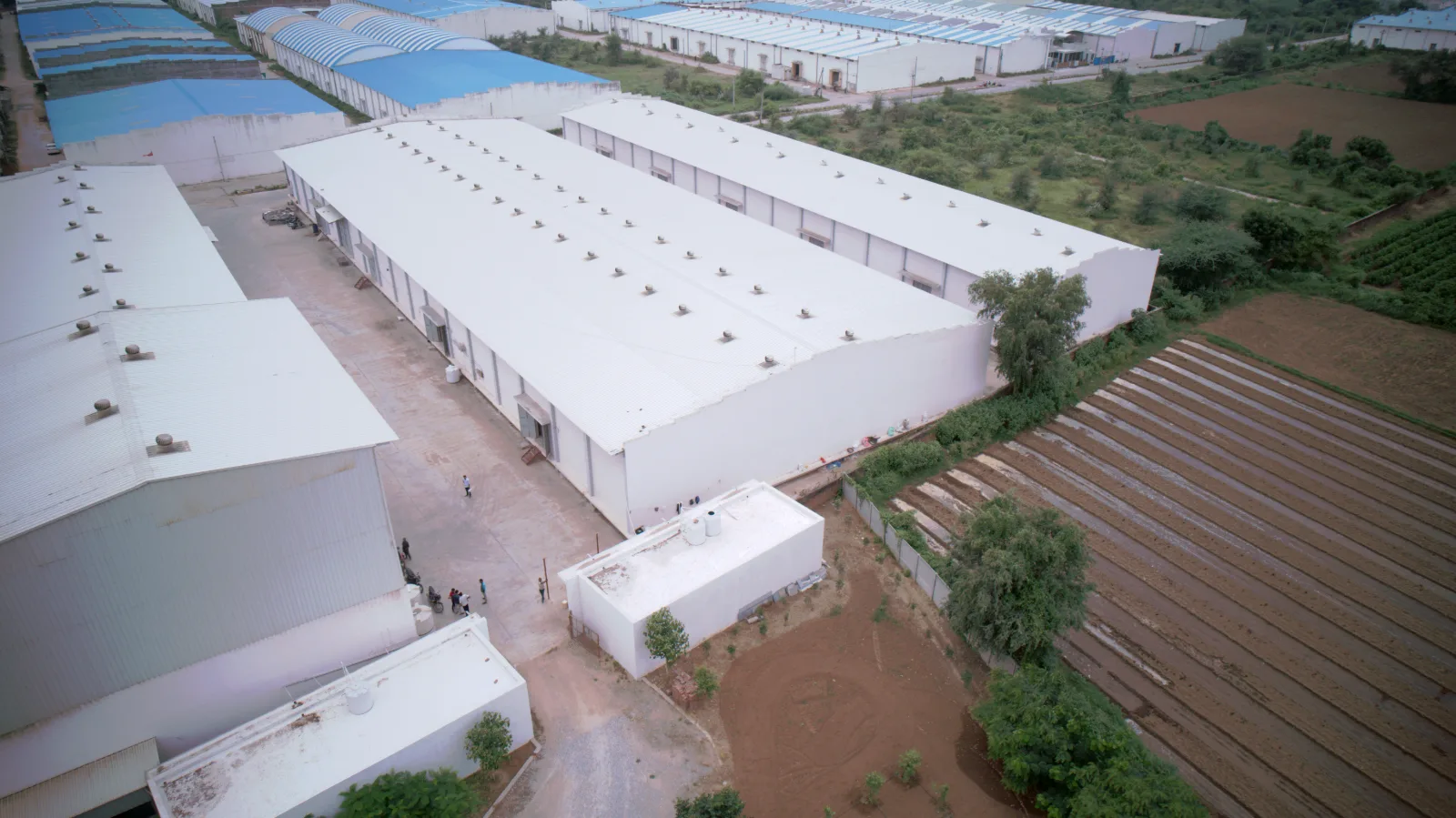 Aerial drone view of the Rapid Organic processing and warehouse facility